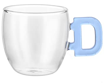 KASANOVA Tazzina caffè lettera D azzurra in vetro borosilicato, 150 ml azzurro