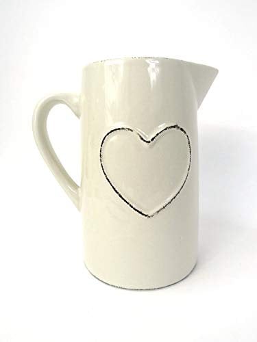 FSL Kitchen Milk Juice Water Tall Jug Cream Glazed Ceramic With Heart Detail