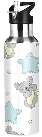 Vnurnrn Stelle Cartone Animato Orso Koala Bottiglia Acqua Acciaio Inox, Isolato Borraccia Termica Senza BPA 600ML per Bevande Calde e Fredde per Bambini Sport Ciclismo Scuola