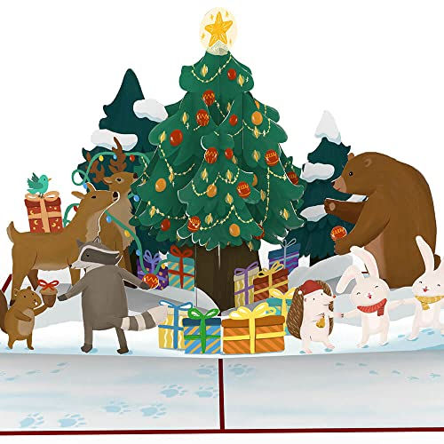 papercrush® Pop-Up Karte Weihnachten im Wald - 3D Weihnachtskarte mit Tieren für Kinder (Mädchen oder Jungen) - Weihnachtsbillet mit Tannenbaum und Waldtieren für Frauen inkl. Umschlag