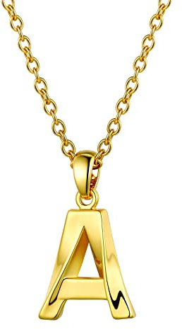 Bestyle Buchstaben Anhänger Gold Halskette Damen Schmuck aus Edelstahl Women Necklace Initialen Kette 45-50cm buchstabe a