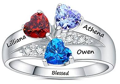 Beste Freundin Ringe für 3 Freundschaft Schwester Bff Frauen Geburtsstein Ring Schmuck Geschenke Mütter mit personalisierte Mutter Kinder Tag Mutter Tochter Familie Oma Gravierte Custom Name