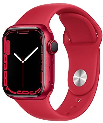 Apple Watch Series 7 (GPS, 41mm) — Rotes Aluminiumgehäuse mit rotem Sportband (Generalüberholt)