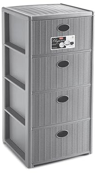 Stefanplast Elegance Rattan Chest of Drawers, 4 Drawers, Grey, 37x39x80 cm