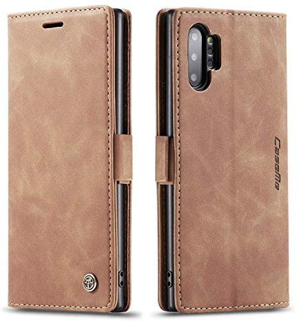 Ququcheng123 Lederhülle kompatibel mit Samsung Galaxy Note 10 Plus Hülle,Flip Case Schutzhülle Klapphülle Handyhülle Standfunktion-Braun