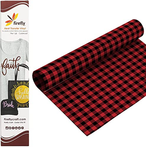 Firefly Craft Red Buffalo Plaid Heat Transfer Vinyl - HTV Vinyl for Cricut - Heat Press Vinyl for Shirt Transfers - Iron On Fabric Sheets - 15 Pieces, 12 X 20 (25 Feet) Each