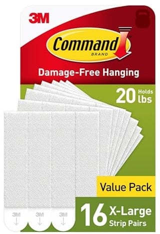 Command 20 lb XL 16 Pairs Heavyweight Picture Hanging Strips (32 Strips), Damage-Free Hangers for Picture Frames, No Tools Required, Ideal for Home Room Wall Decor, White Adhesive