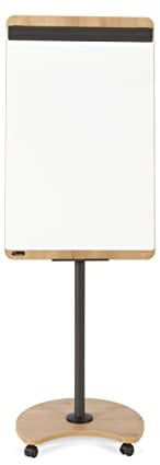 Rocada Natural, Flipchart, mit rollen, Ständer und stiftablage, Flipchart aus Holz, Trocken Abwischbar und Magnetisch, Whiteboard 67x99 cm, Höhe 200cm - Weiß