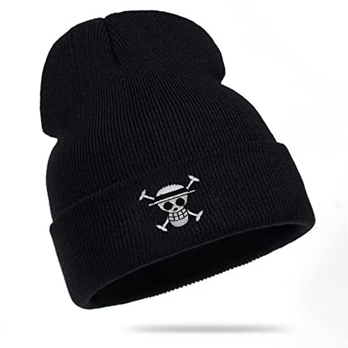 Roffatide Anime Beanie Mütze Cuffed Skull Caps Winterstrickmütze für Jungen Mädchen Bestickte Schwarze Beanie Mütze B