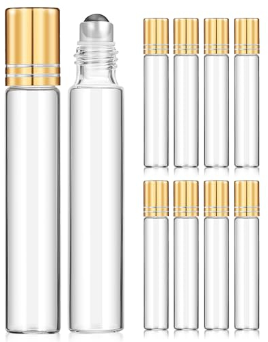 Beavorty 10pcs Refillable Rollerball Bottles Portable Travel Empty Perfume and Essential Oil Bottles No Leakage Durable Glass for Aromatherapy