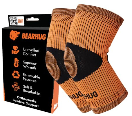 Bearhug Elbow Support Twin Pack – Brace for Men, Women & Weightlifting | Bamboo elbow brace & compression sleeves for tennis elbow, golfers elbow and arthritis – supports weightlifting & sports