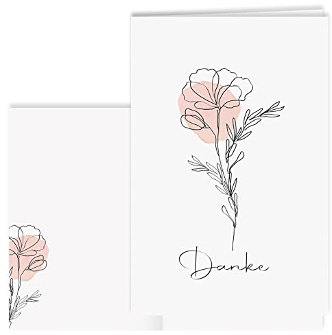 10 Danksagungskarten mit Umschlag Blume One Line Art Danke Dankeskarte Klappkarten Dankeschön Hochzeit Feier Jubiläum Feude Trauer Trauerkarten Danksagungskarte Anteilnahme Geschäftlich Taufe Rosen
