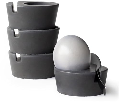 BETOLZ® Design Eierbecher 4er Set aus Beton/Eierbecher stapelbar/Egg Cups/Eierbecher Design - minimalistisch & modern, für Jede Eiergröße - inkl. Löffelhalter