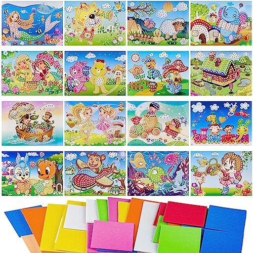 Fyihoxi 16Stück Mosaik Steckspiel für Kinder Sticky Mosaics Bastelset Aufkleber für Kinder Mosaik Bastelset Kinder Klebrige Mosaik Set Kinder DIY Malerei Lernspielzeug für Malerei Handwerk Ausbildung