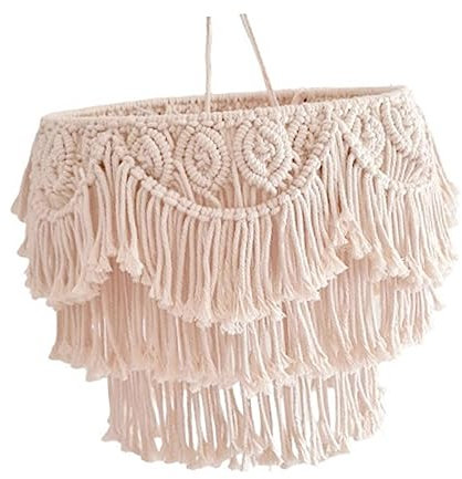 JISADER Boho Makramee Lampenschirm, Hängelampenschirm Boho, Gewebte Lampenabdeckung, Böhmischer Quaste Lampenschirm, Macrame Lamp Shade, Makramee Stoff Pendelleuchte für Bauernhaus Wohnzimmer