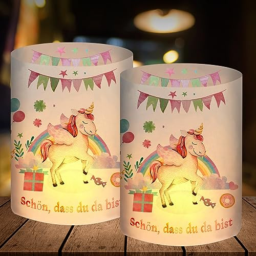 12 Windlicht Tischdeko Geburtstag Mädchen, Einhorn Geburtstagsdeko Mädchen, Einhorn Deko Kindergeburtstag Party, Geeignet für Teelichter oder Kerzen