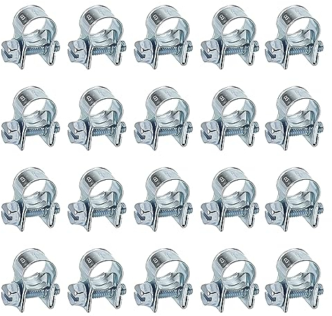 20 Pezzi Fascette Stringitubo Metalliche, Mini Fascette per Tubi Regolabili, Morsetti per Tubi Piccole Flessibile ad Iniezione di Carburante per Acqua, Auto, Gas e Applicazione Meccanica (8-10 mm)