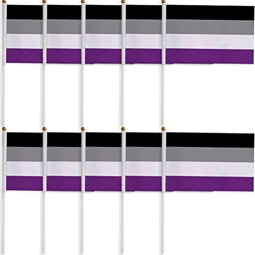 Wudaizhi 10 Pack Asexual Pride Rainbow Flags Asexual Small Mini Hand Held Stick Flag Gay LGBT Festival Festival Party Décorations
