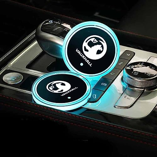 NURCIX 2PCS Car LED with Logo Coaster, FOR Vauxhall Auto Drink Cup Holder Non-Slip Mat USB Insert Charging Atmosphere Light Cup Mat