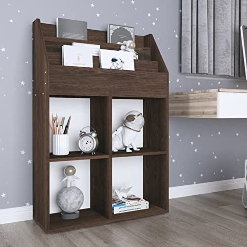 Homgoday Zeitungsständer für Kinder, Eiche Rauch, 71 x 30 x 114 cm, Spanplatte, platzsparend, Outdoor-Möbel für Balkon, Wohnzimmer, Büro, Schlafzimmer, Badezimmer