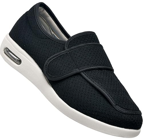 Chaussures pour Pied Gonflé Oedeme Chaussons Elargissement Réglable Respirantes avec Soutien Chaussures de Marche à Enfiler à Coussin d'air pour Femmes (Color : Black, Size : 38 EU)
