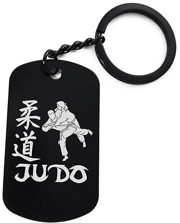 Lauthings Judo Martial Art Japanische Kanji-Kunst-Schlüsselanhänger, graviert, Edelstahl, Opalschwarz, One size