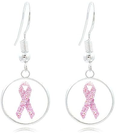 NCQiFei Cancer du Sein Ruban Rose Boucles D'Oreilles à Tige Octobre Pour La Sensibilisation Au Cancer Du Sein, éLégants Accessoires Boucles D'Oreilles Pendantes En Forme De Cœr Pour Femmes