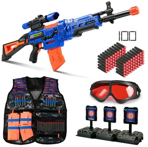 Bigpower Electric Kids Toy Sniper Rifle with Scope Tactical Vest Kit,4 in 1 Automatic Kids Sniper Rifle Toy Guns for Boys 8-12,Rifle Dart Guns Big Size,Toy Guns with Removable Magazines(2 Pcs