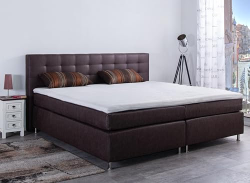 AUKONA Boxspringbett Phönix 100x200, Braun H3, 7 Zonen Taschenfederkern-Matratze, H2 H3 H4, Komfortschaum-Topper, Lieferung und Aufbau kostenlos