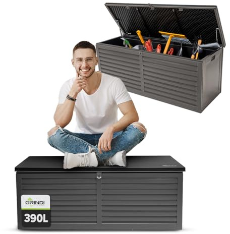 Grindi Gartenbox 390 L Auflagenbox Larus Kissenbox Gartenmöbel Balkonmöbel | Auflagenbox wasserdicht - Kissenbox Outdoor wasserdicht - Aufbewahrungsbox mit Deckel Garten - Geräteschuppen Garten Zubehör
