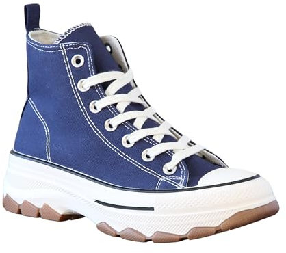 IVACHY Womens Sneakers Ladies High and Low Top Chunky Platform Wedge Trainers Walk Casual Daily Wear Comfy Shoes Size UK Navy