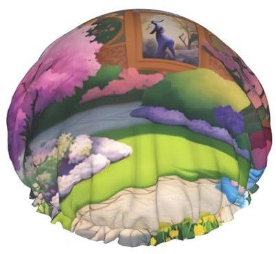 Gorro de ducha de unicornio de cuento de hadas para mujer, elástico y reutilizable, doble capa impermeable para cabello largo