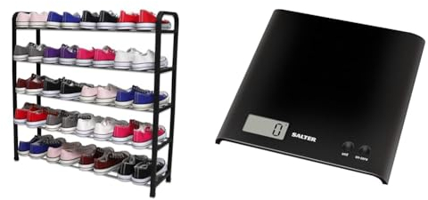 1ABOVE 5 Tier Shoe Rack Organiser, Heavy duty storage unit, Quick Assembly No Tools Required & Salter 1066 BKDR15 Arc Kitchen Scale – Digital Food Weighing Scales For Precise Cooking/Baking