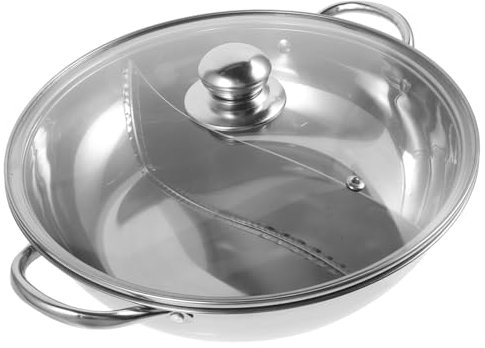 TOPBATHY Casserole à Fondue Acier Inoxydable Avec Compartiment Hotpot Double Saveur Idéale Pour Repas Famille Et Réunions Pot De Cuisine Pratique Et