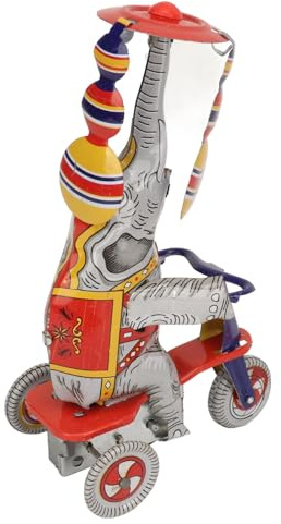Elephant Tricycle Tin Toy, Handmade Retro Wind Up Riding Display Collectible for Adult Collectors Gift Giving Iron 1 Piece