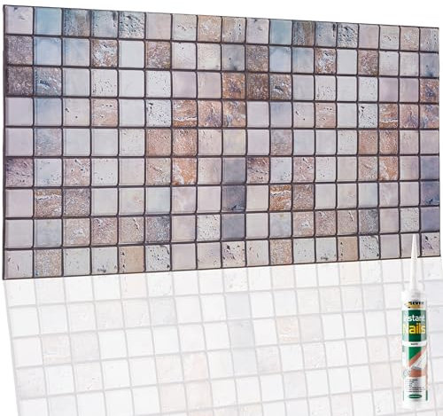 NOVECRAFTO Mosaic Design 3D Wall Panels - 20 Sheets Covering 9.22 sqm | 99.2 sqft Decorative PVC Plastic Cladding - 96 cm x 48cm | 37.79 x 18.89 in – Mosaic Pattern in Warm Copper and Bronze