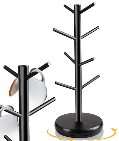 Porte Tasse à Café,360 ° Rotatif Arbre de Tasse de Café en Bois,Porte Tasse à Café avec 8 Crochets,Support de Tasse a Café, Support à Bretzel pour Comptoir de Cuisine Tabletop