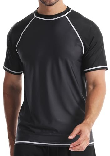 Danfiki Camiseta de Hombre Camisa de Natación de Manga Corta Protección Solar UPF 50+ Rushguard de Secado Rápido Transpirable Surf Verano
