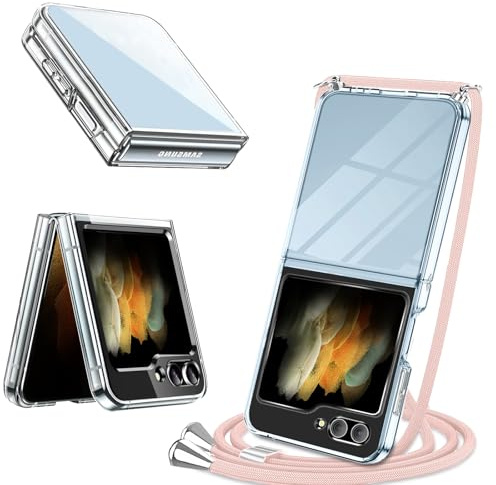 Étui de protection Samsung Galaxy Z Flip 6 avec bande et cordon de serrage transparent résistant aux rayures en silicone noir