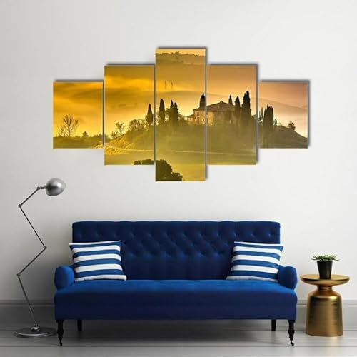 FatAco 5 Stück Toskana am frühen Morgen Bilder Gemälde Modern Home Decor Leinwand Poster Wohnzimmer Modular (Rahmenlos)