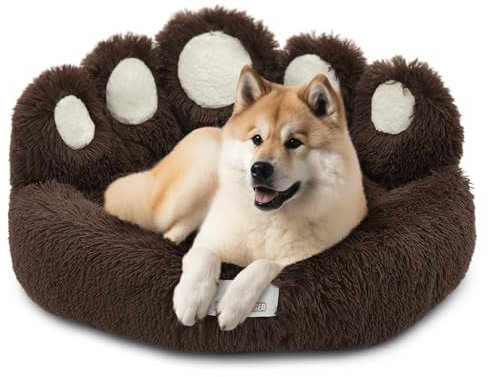 pfoten&nasen® Bärenpfote Hundebett [Braun, XS-55cm] – Flauschiges Donut Hundebett im Bärenpfoten-Design, Rund & Waschbar, Kuscheliges Hundekissen für Kleine Hunde