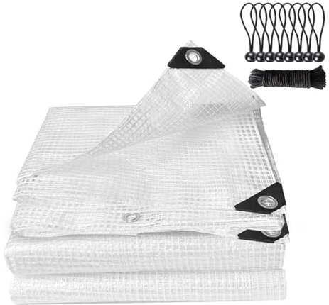 Clear Tarpaulin Waterproof Heavy Duty Greenhouse Grid Tarpaulin Outdoor Polythene Plastic Sheeting 140GSM Transparent Tarp Cover With Eyelets For Protection Plant Garden Furniture Firewood (3m x 3m)