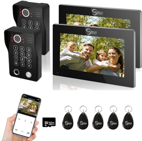 Sistema citofonico visivo a 4 fili ANJIELO, 1 monitor touch da 7” con sistema di campanello cablato 1080P, rilevamento e riconoscimento del movimento (2 campanello + 2 schermo)