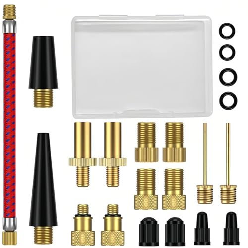 21 Pcs Adaptador Válvula Bicicleta,Aguja Inflar Balones con Caja de Almacenamiento,Bicicleta Válvula Adaptador,SV DV AV Adaptador para Bomba de Inflar de Bicicleta