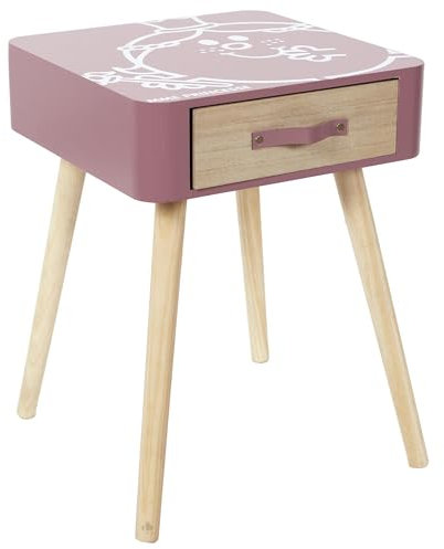 Linnea Nachttisch mit 1 Schublade aus Holz, Kollektion Madame Prinzessin, Rosa