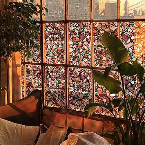 ChicSkin 43X287CM Handbemalte Folie für Fenster, Fensterfolie bunt Herbst Pop Kieselsteine, Statische fensterfolie Wohnzimmer, Schlafzimmer, Küche, Büro buntglas fensterfolie Fensterdekoration