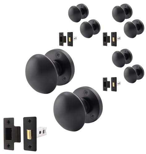 EAI Black Door Knob Set - 4 Pairs of Matt Black Victorian Mortice Knobs (55mm) & Latch (76mm) for Internal Doors