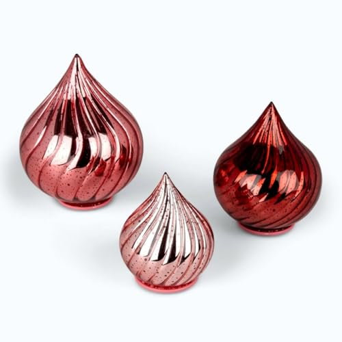 3er Set Glastropfen mit LED-Lichterkette, Funkeleffekt, 6-Stunden Timer und PUNKTEN - Stimmungslicht (Rosé)