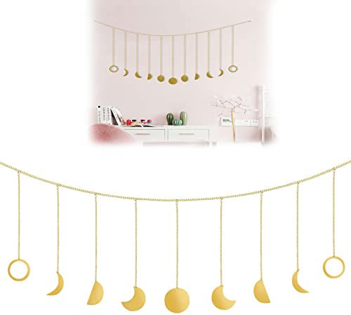 Mondphasen-Girlande mit Ketten Boho Glasanhänger, Gartendekoration, Mond und Sterne, böhmische Dekoration für Wand, böhmischer Stil, ideal für Schlafzimmer, Wohnzimmer, Büro, Hochzeit, 1 Stück