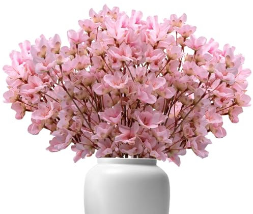 pangutheos Cerezo Artificial, 6 Piezas Flores Artificiales Decoracion Rosa Cerezo Arreglos Florales, Natural y Realista Ramo de Flores para Fiesta Boda Decoración del Hogar